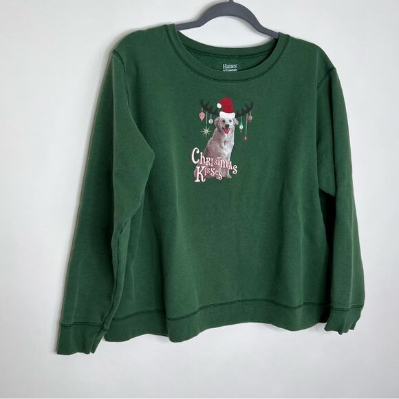 Vintage Christmas Dog Crewneck Sweatshirt XL Green - Picture 2 of 6